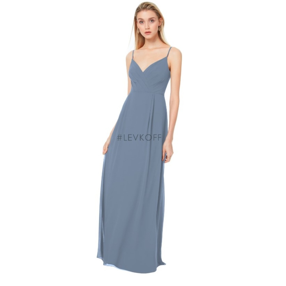 Levkoff Pleated Bodice Chiffon Gown in Slate